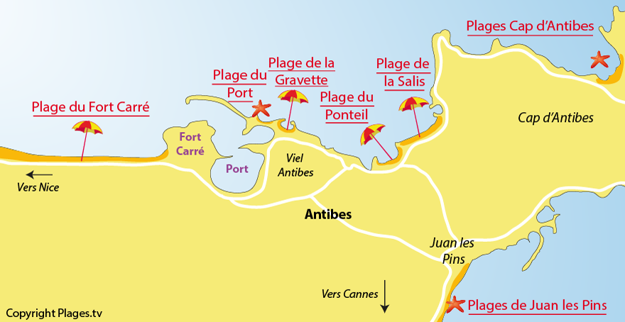 Carte plages antibes 06600